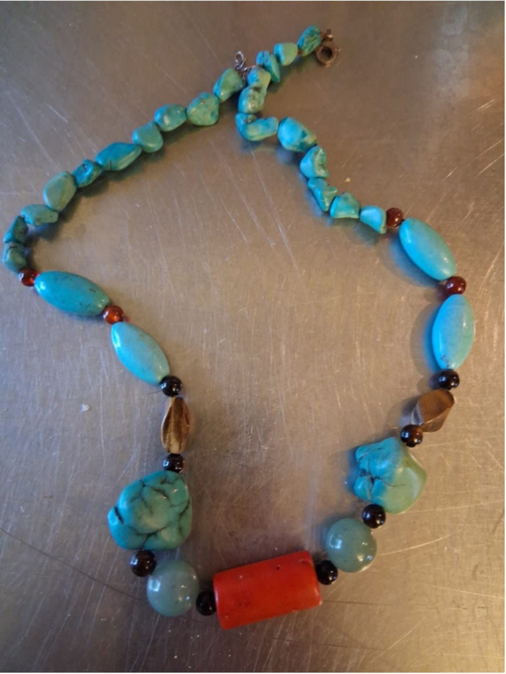 Vintage Turquoise Coral & Sterling Silver Necklace